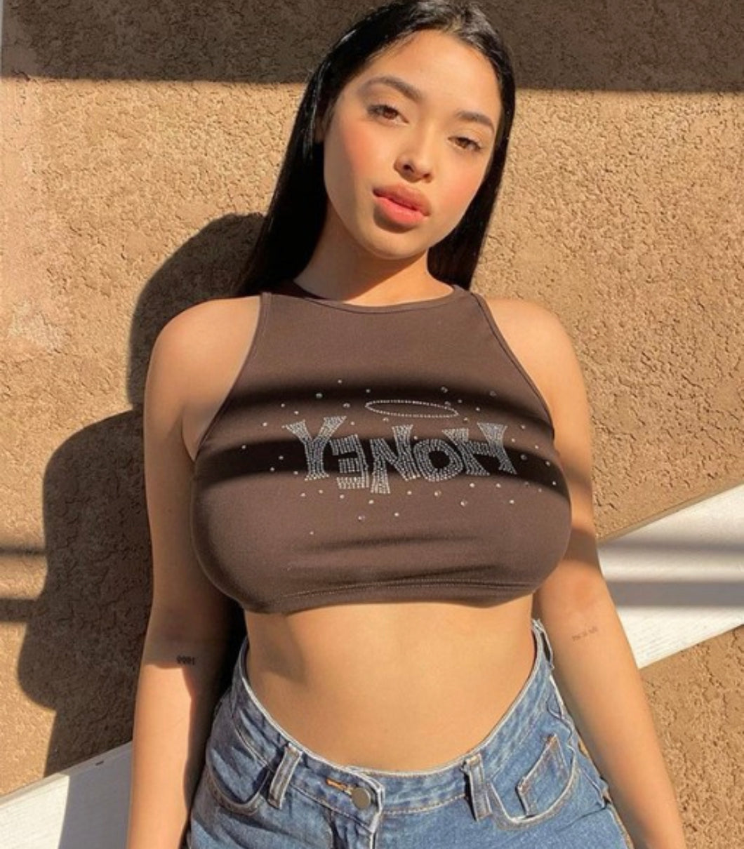 Popular Honey Bedazzled Crop Top